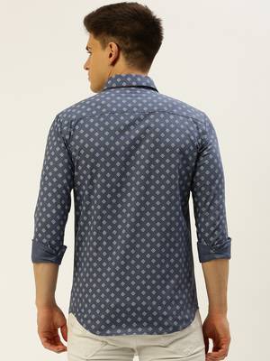 men's long sleeves geometric blue shirt 4