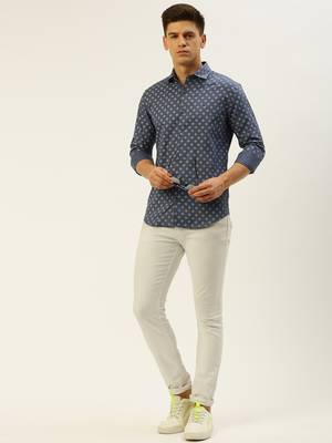 men's long sleeves geometric blue shirt 5