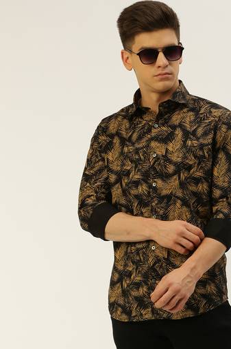 men's long sleeves conversational black shirt
