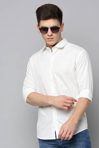 men's long sleeves polka dots white shirt