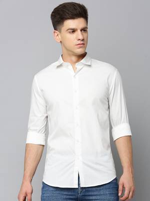 men's long sleeves polka dots white shirt 2