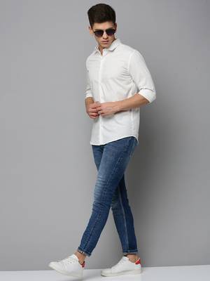 men's long sleeves polka dots white shirt 5