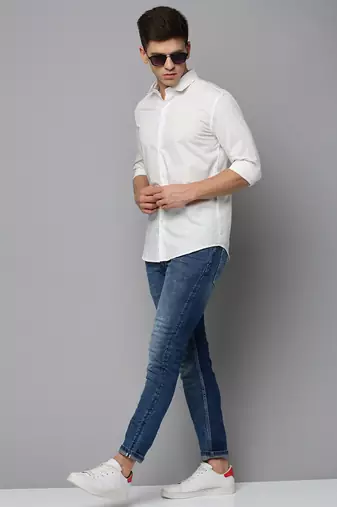 men's long sleeves polka dots white shirt