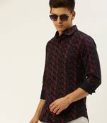men's long sleeves ethnic motifs navy blue shirt