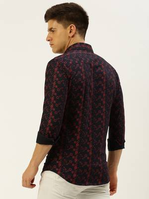 men's long sleeves ethnic motifs navy blue shirt 4