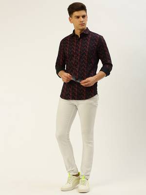 men's long sleeves ethnic motifs navy blue shirt 5