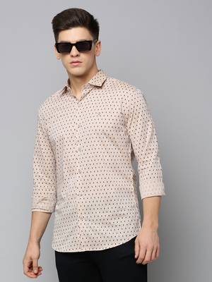 men's long sleeves geometric tan shirt 1