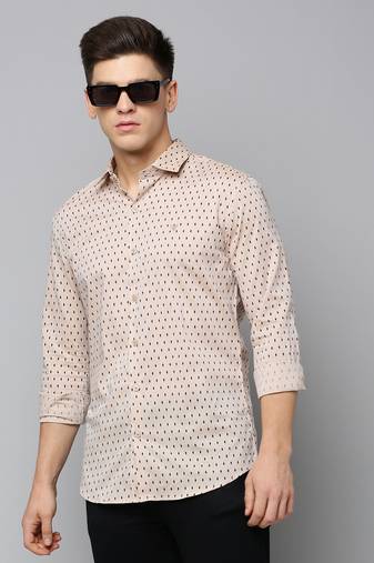 men's long sleeves geometric tan shirt