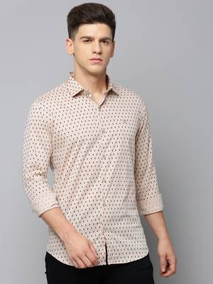 men's long sleeves geometric tan shirt 2