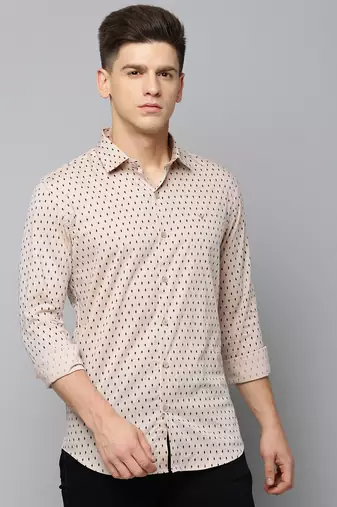 men's long sleeves geometric tan shirt