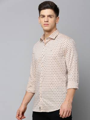 men's long sleeves geometric tan shirt 3