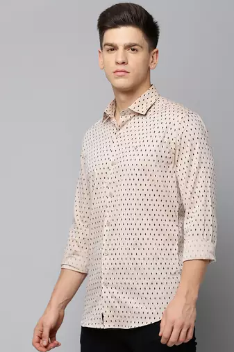 men's long sleeves geometric tan shirt