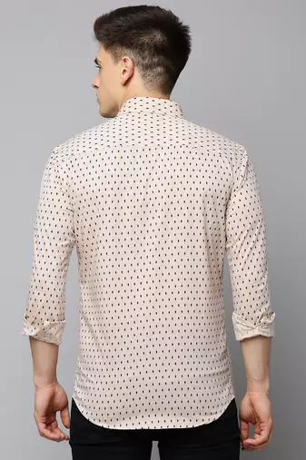 men's long sleeves geometric tan shirt
