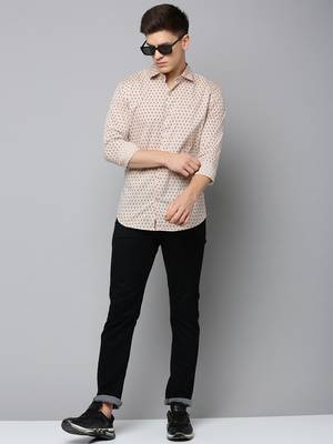 men's long sleeves geometric tan shirt 5