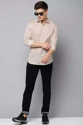 men's long sleeves geometric tan shirt