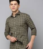 men's long sleeves tartan checks olive shirt