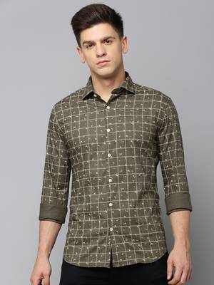 men's long sleeves tartan checks olive shirt 2