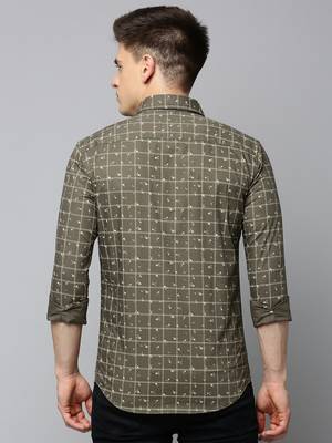 men's long sleeves tartan checks olive shirt 4