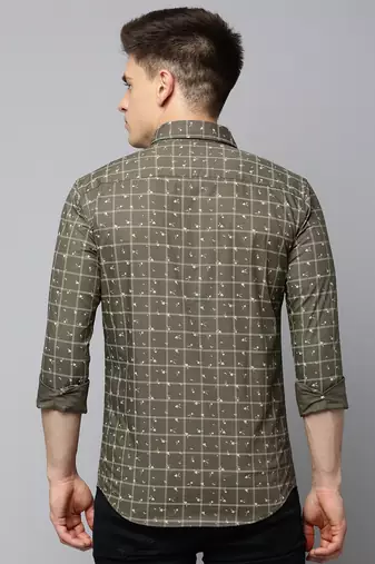 men's long sleeves tartan checks olive shirt