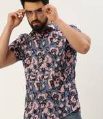 men's short sleeves ethnic motifs blue shirt