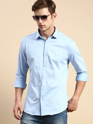 men's long sleeves geometric blue shirt 1