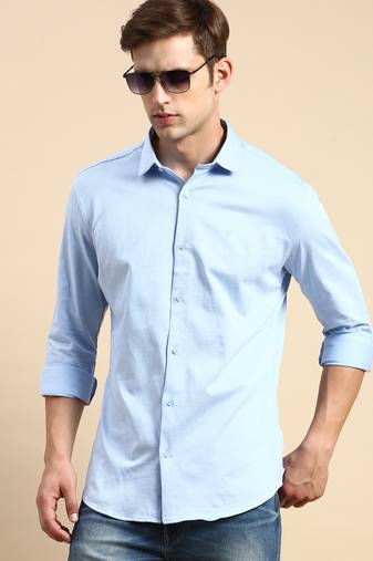 men's long sleeves geometric blue shirt