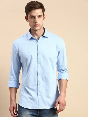 men's long sleeves geometric blue shirt 2