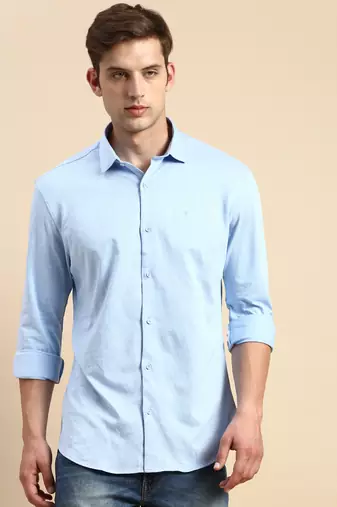 men's long sleeves geometric blue shirt