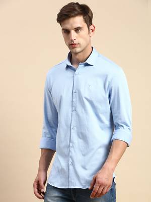 men's long sleeves geometric blue shirt 3