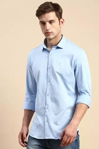men's long sleeves geometric blue shirt