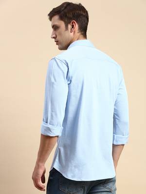 men's long sleeves geometric blue shirt 4