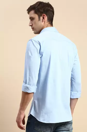 men's long sleeves geometric blue shirt
