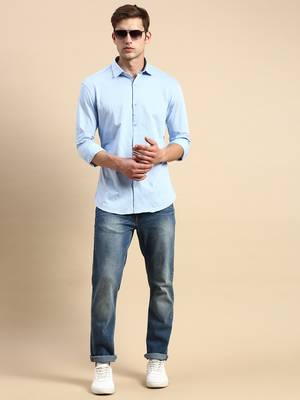 men's long sleeves geometric blue shirt 5