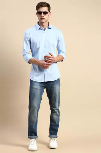 men's long sleeves geometric blue shirt
