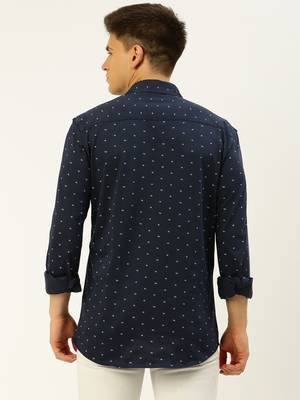 men's long sleeves geometric navy blue shirt 4