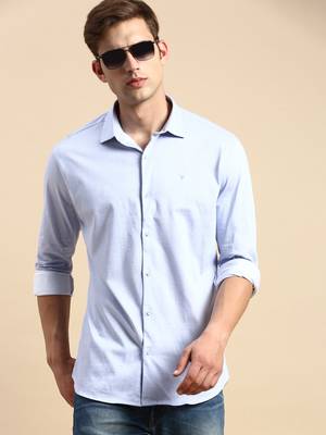 men's long sleeves vertical stripes blue shirt 1