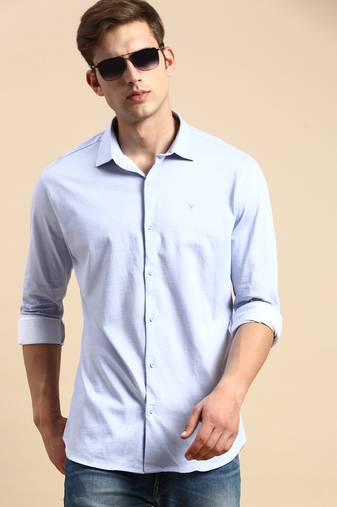 men's long sleeves vertical stripes blue shirt