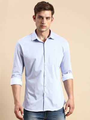 men's long sleeves vertical stripes blue shirt 2