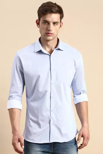 men's long sleeves vertical stripes blue shirt