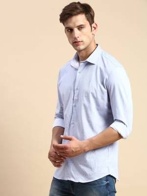 men's long sleeves vertical stripes blue shirt 3