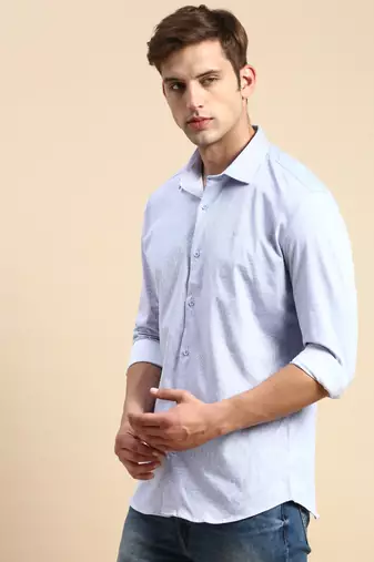 men's long sleeves vertical stripes blue shirt