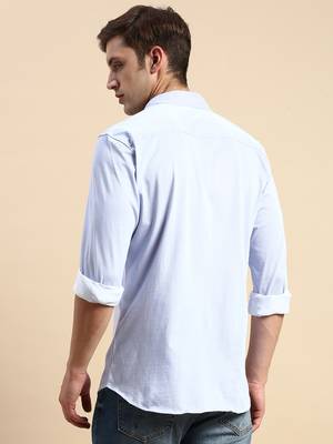 men's long sleeves vertical stripes blue shirt 4