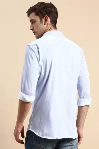 men's long sleeves vertical stripes blue shirt