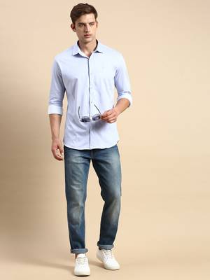 men's long sleeves vertical stripes blue shirt 5