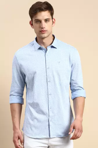 men's long sleeves shepherd checks blue shirt