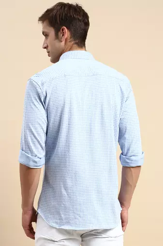 men's long sleeves shepherd checks blue shirt