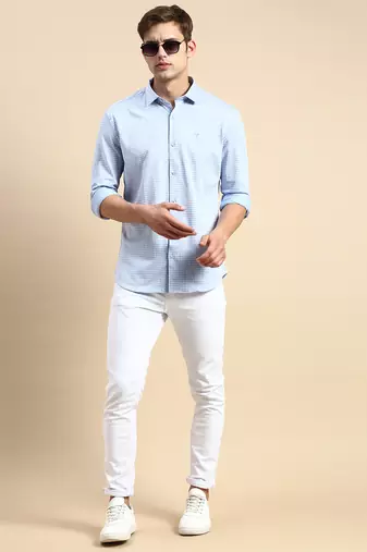 men's long sleeves shepherd checks blue shirt