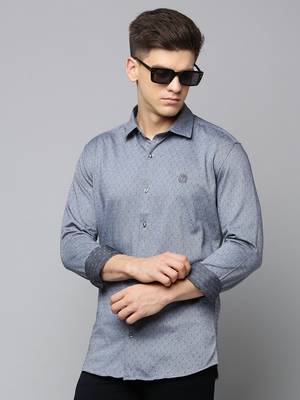 men's long sleeves textured grey shirt 1