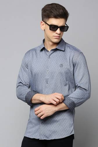 men's long sleeves textured grey shirt