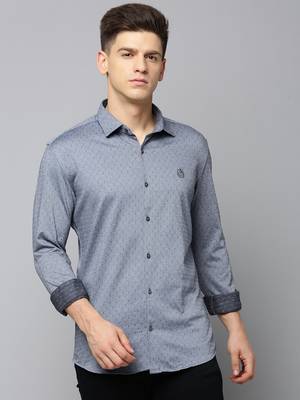 men's long sleeves textured grey shirt 2